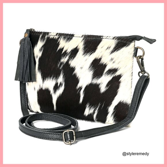 Cowhide Hair On Crossbody Bag with Adjustable Detachable Strap